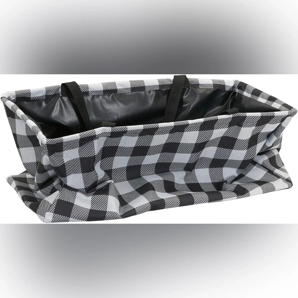 Household Essentials Utility Tote Bag‎ Large Black White Checkered Plaid NWT